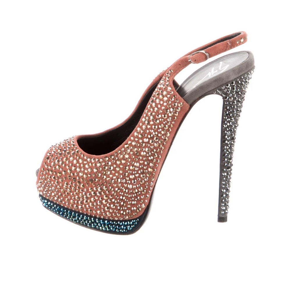 Giuseppe Zanotti Crystal Suede Peep Toe Sling back heel